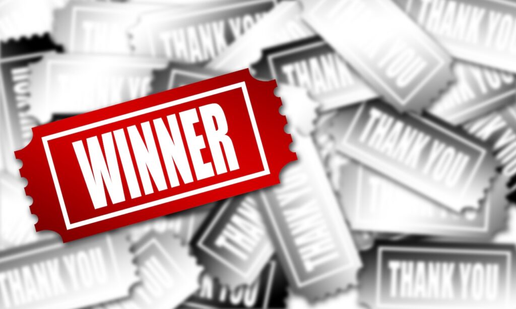 Red winner ticket in the flat style, 3d rendering